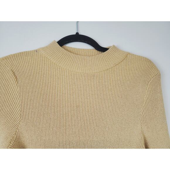 Free People Womens Medium Sweater Dress FRENCH GIRL MINI Gold Shimmer *no Belt - Picture 5 of 13